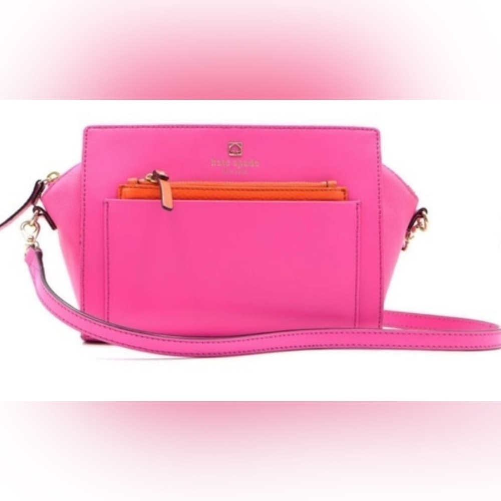 Kate Spade Adelia LEATHER Crossbody Bgnvl/Cbon Pink Shoulder Bag - Picture 2 of 6